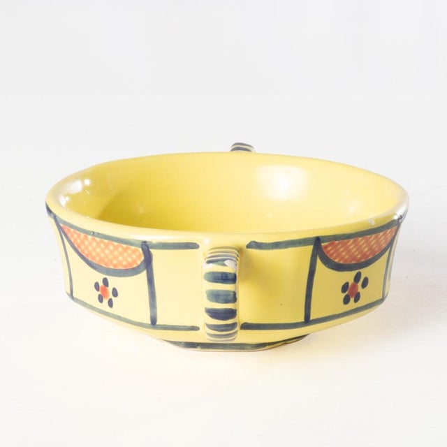 Ceramic Mid 20th Century Hb Henriot Quimper Faience Soleil Yellow Cream Soup Bowls - Set of 4 For Sale - Image 7 of 9