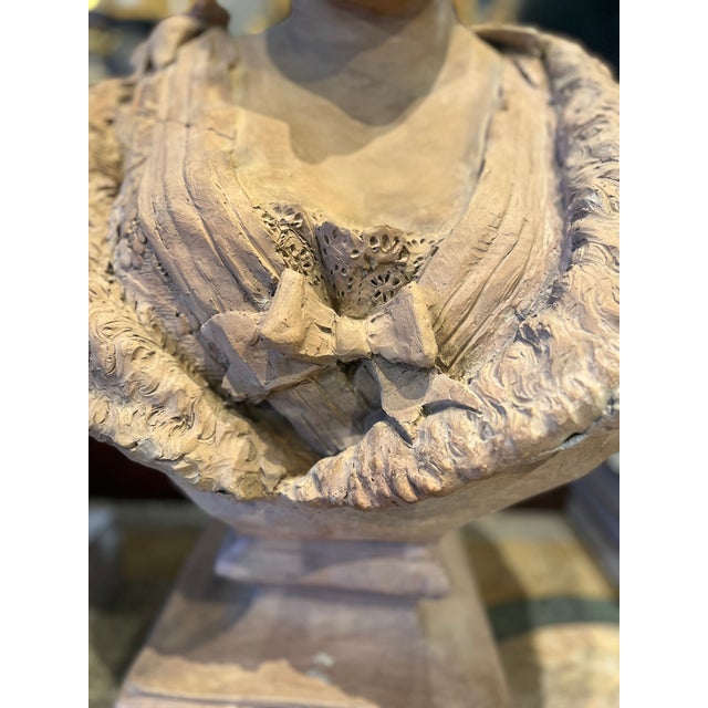 Terra Cotta 19th Century French Terracotta Bust of a Lady. For Sale - Image 8 of 10
