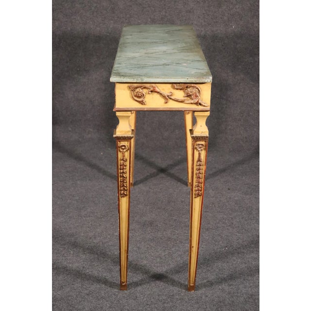 Faux Marble Paint Decorated French Regency Console Table in Creme Paint and Gilt For Sale - Image 4 of 13