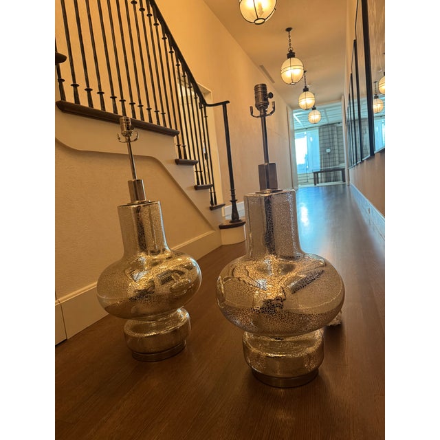 2010s Contemporary Pair of Tall Metallic Table Lamps For Sale - Image 5 of 6