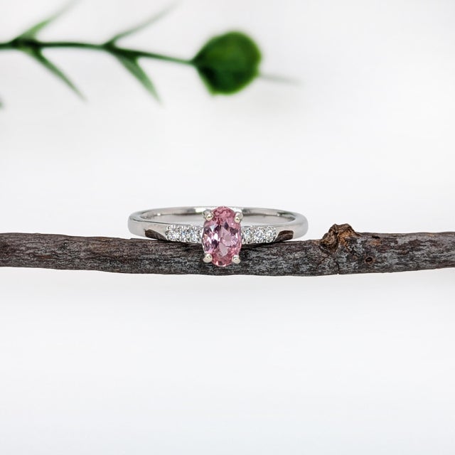 Contemporary Dainty Imperial Topaz Ring w Natural Diamond Accents in Solid 14K Gold | OV 6x4 For Sale - Image 3 of 6
