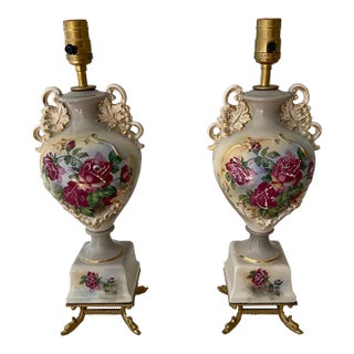 Pair of Early 20th Century Victorian Roses Double Arm Lamps For Sale
