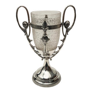 1900 Simpson Hall and Miller Silver-Plate Vase Holder and Crystal Vase For Sale