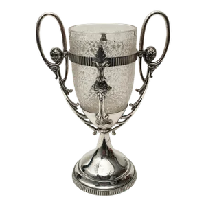 1900 Simpson Hall and Miller Silver-Plate Vase Holder and Crystal Vase
