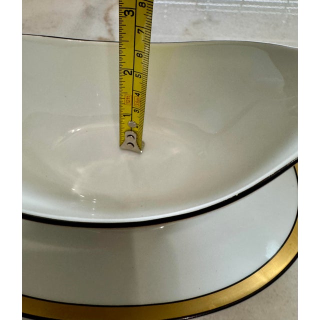 Hutschenreuther China Vintage Hutschenreuther Selb Bavaria Classica Gravy Boat Attached Underplate Gold Trim Pasco For Sale - Image 4 of 10