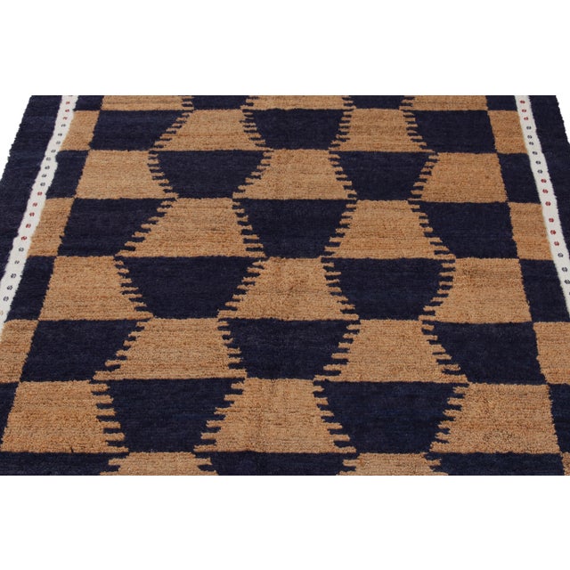 Vintage Tulu Rug in Brown, Deep Blue & White Geometric Pattern For Sale - Image 4 of 6