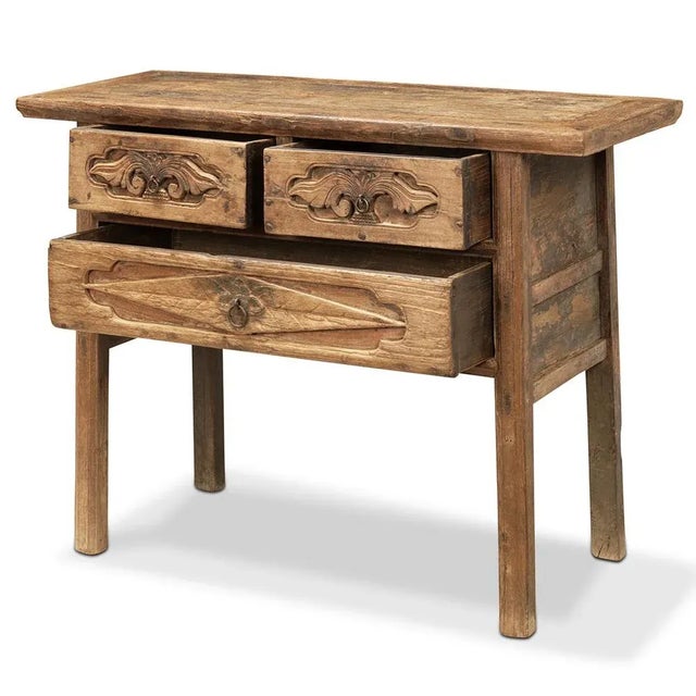 Two Drawer Carved Elm Table, 1800s For Sale - Image 3 of 7