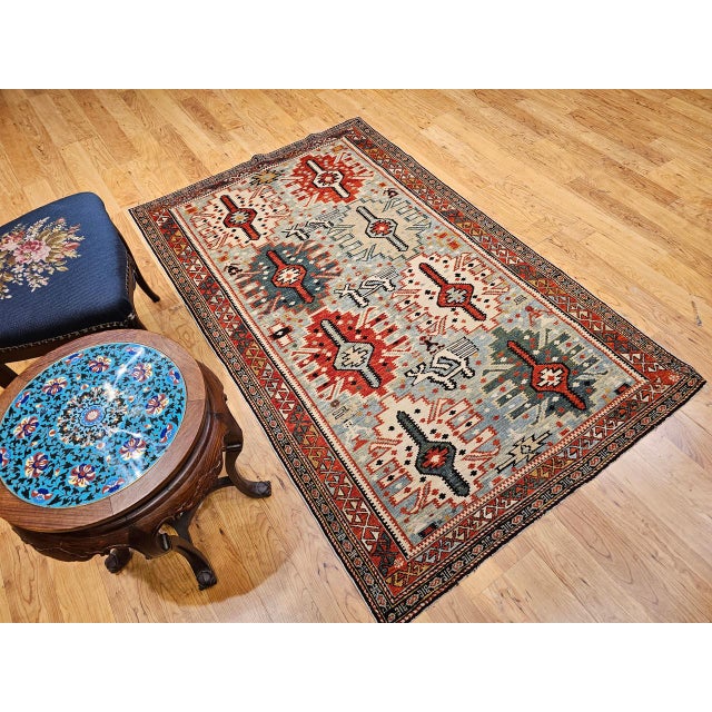 Caucasian Shirvan Area Rug, Handwoven Wool, Allover Geometric Design, 1920s, 4' x 6' For Sale - Image 4 of 18