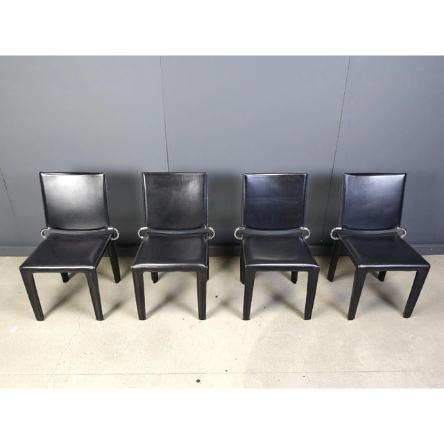 Black Leather Dining Chairs by Arper Italy, 1980s, Set of 4 For Sale - Image 4 of 10