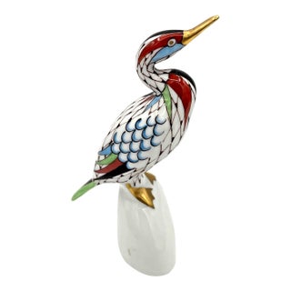 Vintage Hollohaza Hungary Fishnet Porcelain Bird Figurine For Sale