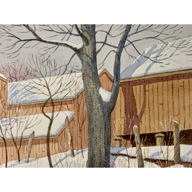 Watercolor Painting of New England Barn in Winter For Sale - Image 4 of 7