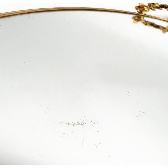 Mid-Century Oval Gilt Mirrored Tray With Floral Handles – Hollywood Regency / Italian Florentine Style For Sale - Image 9 of 12