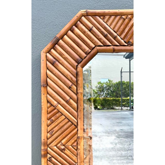 Traditional Vintage Chevron Rattan Mirror For Sale - Image 3 of 12