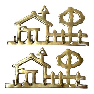1980s Brass House Key Holder Wall Hooks - A Set of 2 For Sale