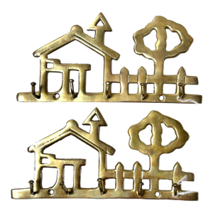 1980s Brass House Key Holder Wall Hooks - A Set of 2