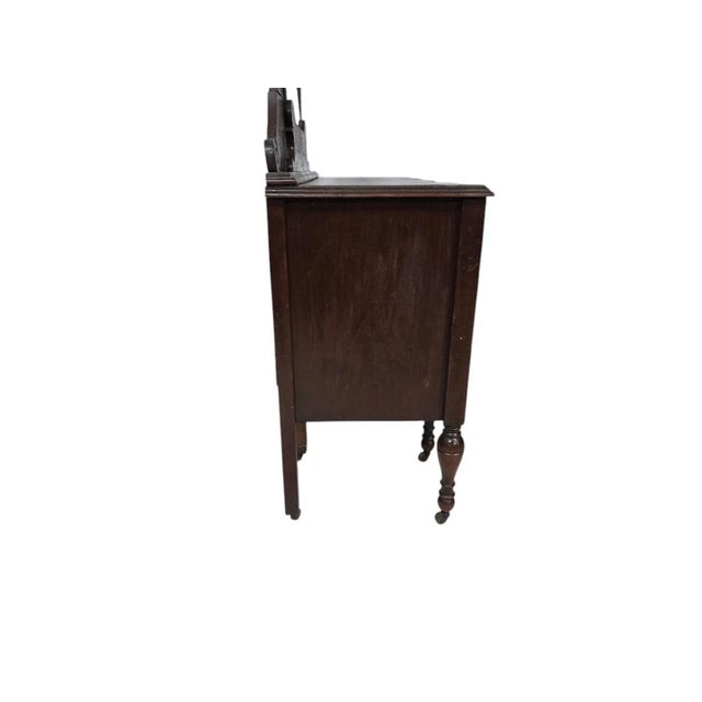 Brown Antique Victorian Inlaid Mahogany Vanity W/ Tri-Fold Mirror, Refinished Top For Sale - Image 8 of 10