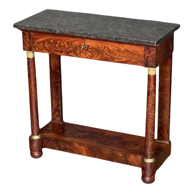 French Empire Console Table of Flame Mahogany With Marble Top For Sale