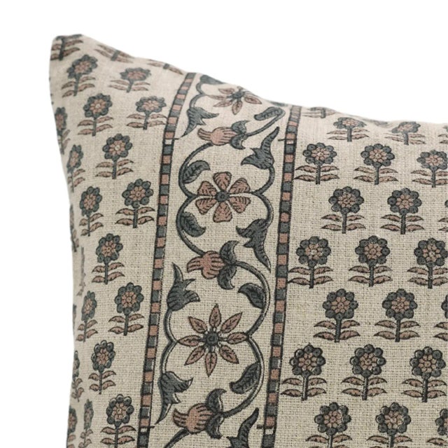 Decorative Cushion Cover 16x16 Inch Block Printed Home Accent Thick Linen- Anamika For Sale - Image 4 of 4