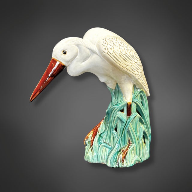 White Majolica Ceramic Crane Figure, 1920s-1940s For Sale - Image 8 of 8