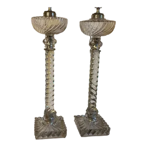 Antique 19th Century Baccarat Crystal Tall Column Table Lamps - a Pair