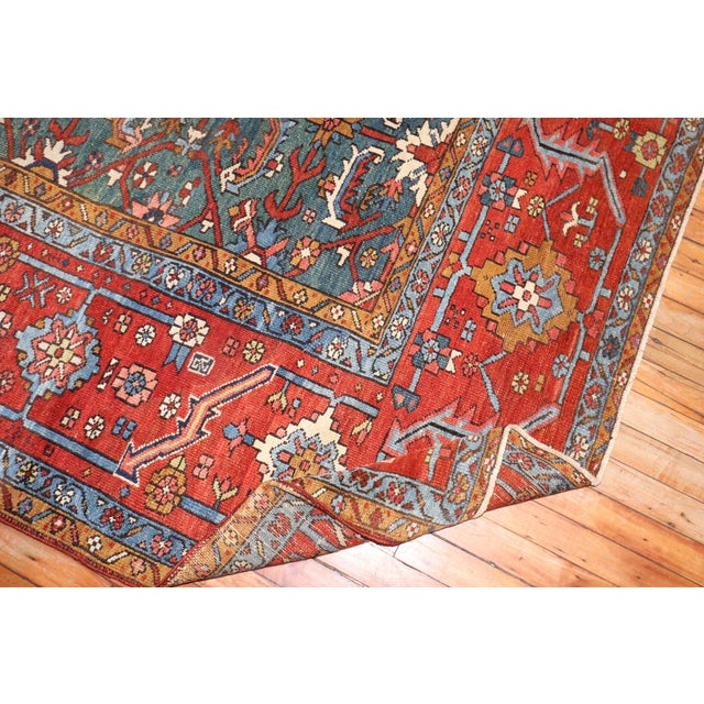 Emerald Zabihi Collection Breathtaking Emerald Green Oversize Persian Antique Heriz Rug For Sale - Image 8 of 12