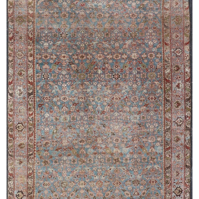 Antique Persian Malayer Gallery Rug With Soft Blue Field and Lattice 7 X 16'3 For Sale - Image 12 of 15