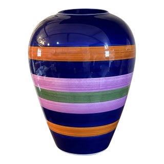 Vintage MCM Chinese Multicolor Rings Vase For Sale