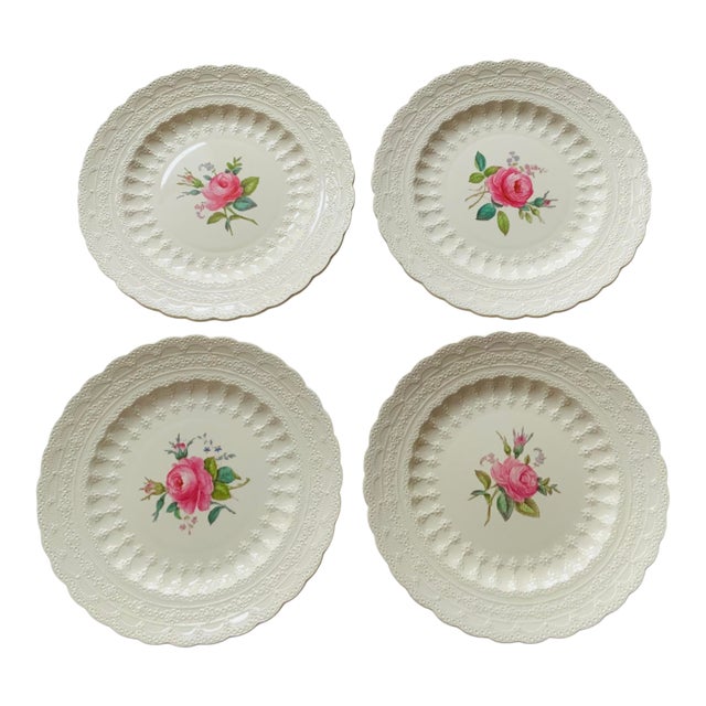 Antique a Copeland Spode "Jewel" Bone China Dinner Plates, Billingsley Rose, C. 1926 - Set of 4 For Sale