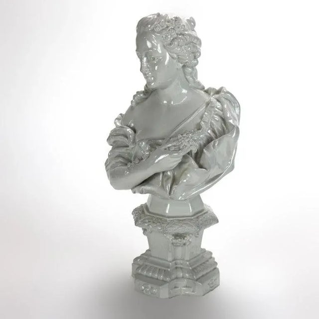 Neoclassical Antique Blanc De Chine Classical Pottery Bust of a Woman Signed C1890 For Sale - Image 3 of 18