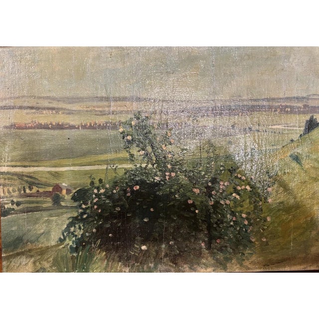Pforr Heinrich, Werra Landscape with Village, Oil Painting on Canvas, in Very Good conditions. Designed 1890 to 1919 This...