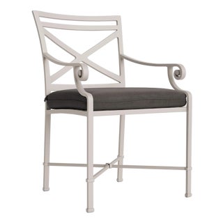 Brown Jordan Venetian Arm Chair, Dove frame with Fusion Charcoal fabric For Sale