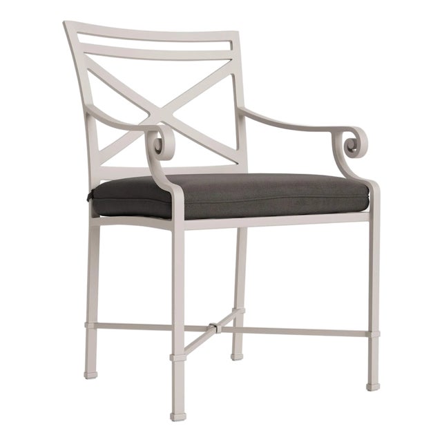 Brown Jordan Venetian Arm Chair, Dove frame with Fusion Charcoal fabric For Sale