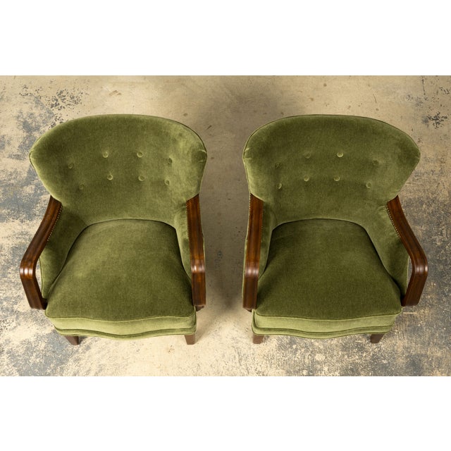 Danish Art Deco Lounge Chairs by Alfred Christensen, Walnut & Mohair, 1940s For Sale - Image 4 of 18