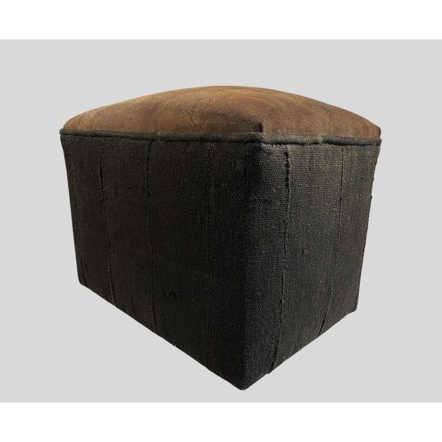 Custom Made W/African Mud Cloth and Cowhide Leather Ottoman 18.5"w by 16" H For Sale In New York - Image 6 of 6