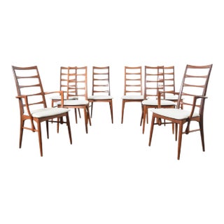 Mid 20th Century Set of Eight 'Lis' Highback Dining Chairs in Teak For Sale