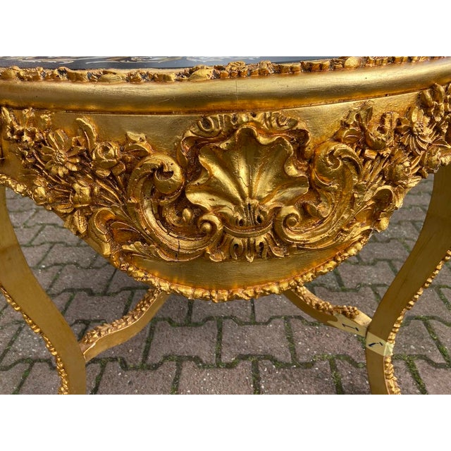 1980s 1980s Italian Baroque Antique Gold Finish Floral Beech Table For Sale - Image 5 of 16