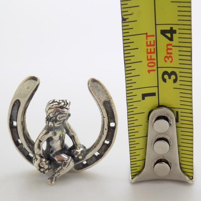 Vintage Italian Handmade Sterling Silver 925 Lucky Horseshoe with Cherub Figurine, 1980s For Sale - Image 10 of 11