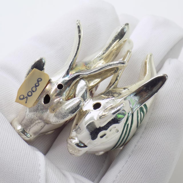 Vintage Italian Handmade Genuine Sterling Silver Enameled Tropical Fish Figurines by Ottaviani of Rome, 1980s Solid 925 Silver Marine Pair For Sale - Image 9 of 14