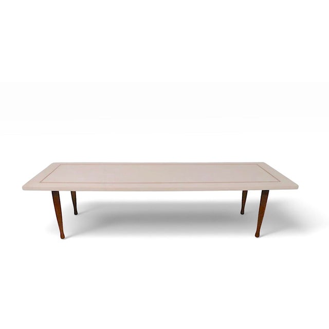 Off-white Mid Century Stone and Wood Coffee Table For Sale - Image 8 of 16