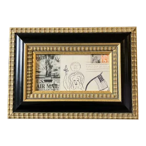 Contemporary Original Judy Henn Abstract Ink Drawing/Collage “First Day With Liberty “ Framed