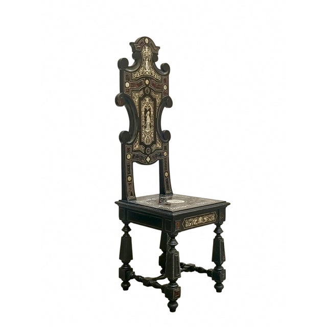Antique Wooden Chair with Grotesque Inlays and Ivory Figures by Ferdinando Pogliani, Italy, 1890s For Sale - Image 6 of 10