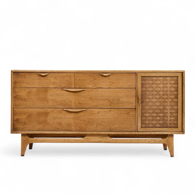 Lane Perception Mid Century Walnut Offset Credenza This credenza measures: 60 wide x 19 deep x 30 inches high Fair Vintage...