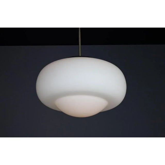 Mid-Century Modern Opaline Glass Pendant Lamp, Czechoslovakia, 1960s For Sale - Image 4 of 13