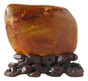 Hetian Jade Boulder on Carved Wooden Stand