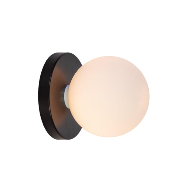 Black Globe Bathroom Sconce, Black, 5in Glass Globe, by Research.Lighting, Modern, Minimalist, Contemporary, Led Wall Light For Sale - Image 8 of 8