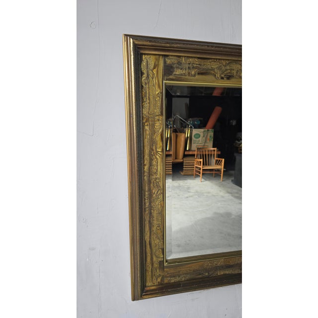Large Brass Wall Mirror With Etched Bronze by Mastercraft For Sale In Las Vegas - Image 6 of 9
