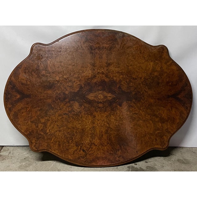19thC Walnut Burl Veneer Serpentine Top Coffee Table With Floral Ormolu Detailed Base For Sale - Image 4 of 12