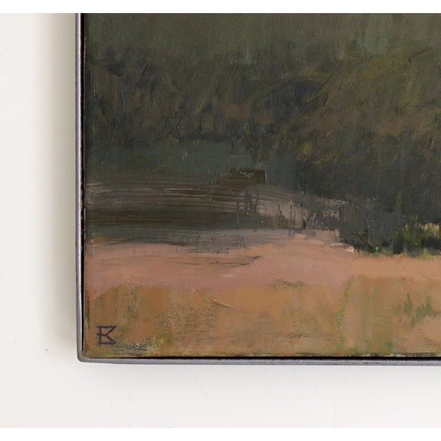 Fields at Twilight by Emma Kalff | Oil on canvas Cows grazing in a twilight landscape with hills. For Sale - Image 4 of 5
