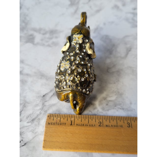 Gold Jeweled Elephant Trinket Box For Sale - Image 8 of 11