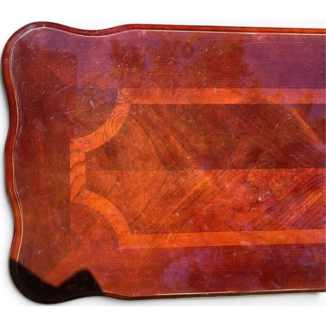 Wood Late 20th Century Queen Anne Style Carved Shell Inlaid Banded Mahogany Console Sofa Table With Pad Feet For Sale - Image 7 of 18